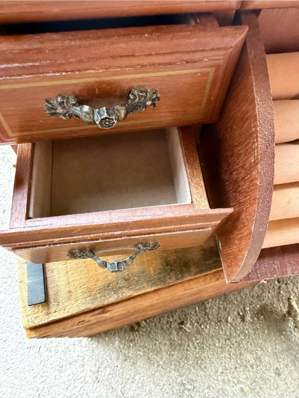 Vintage Centurion Wooden Jewelry Box Glass Lid 7 Drawer Ring Holder Organizer